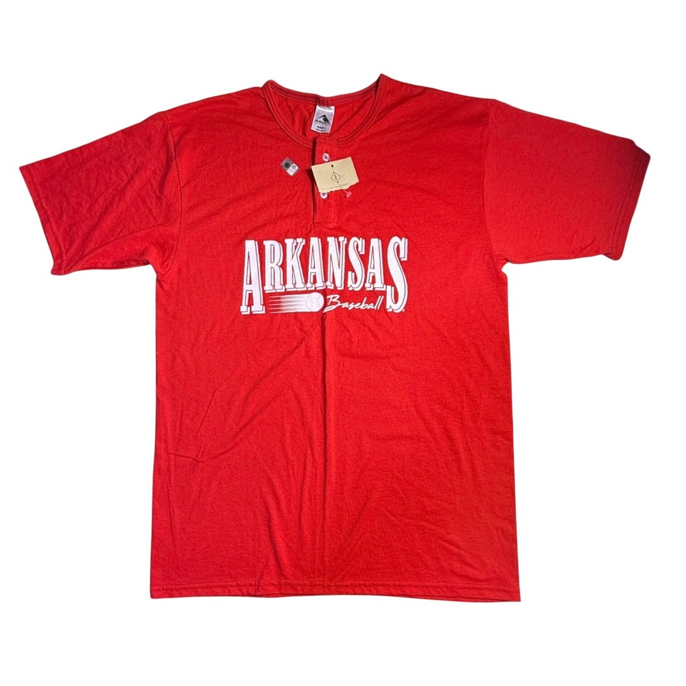 Augusta Sportswear Arkansas Baseball Henley T-Shirt Red Mens Large NWT-2238